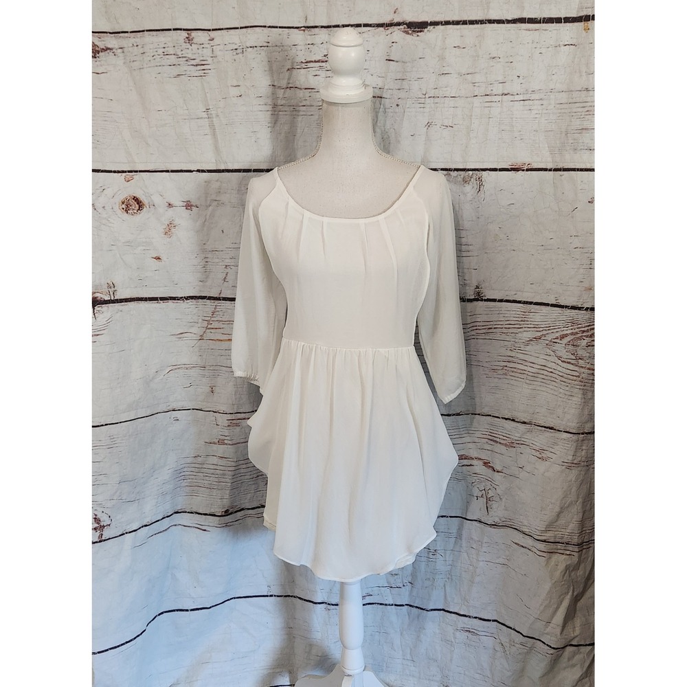 Peruvian Connection Gossamer Flowy Cream Tunic Size XS